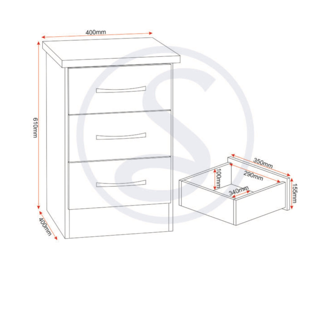 Nevada 3 Door 2 Drawer Wardrobe Bedroom Set