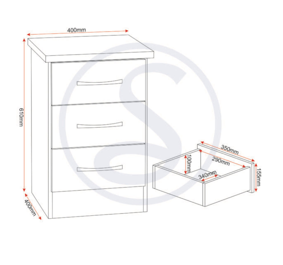 Nevada 2 Door 1 Drawer Wardrobe Bedroom Set