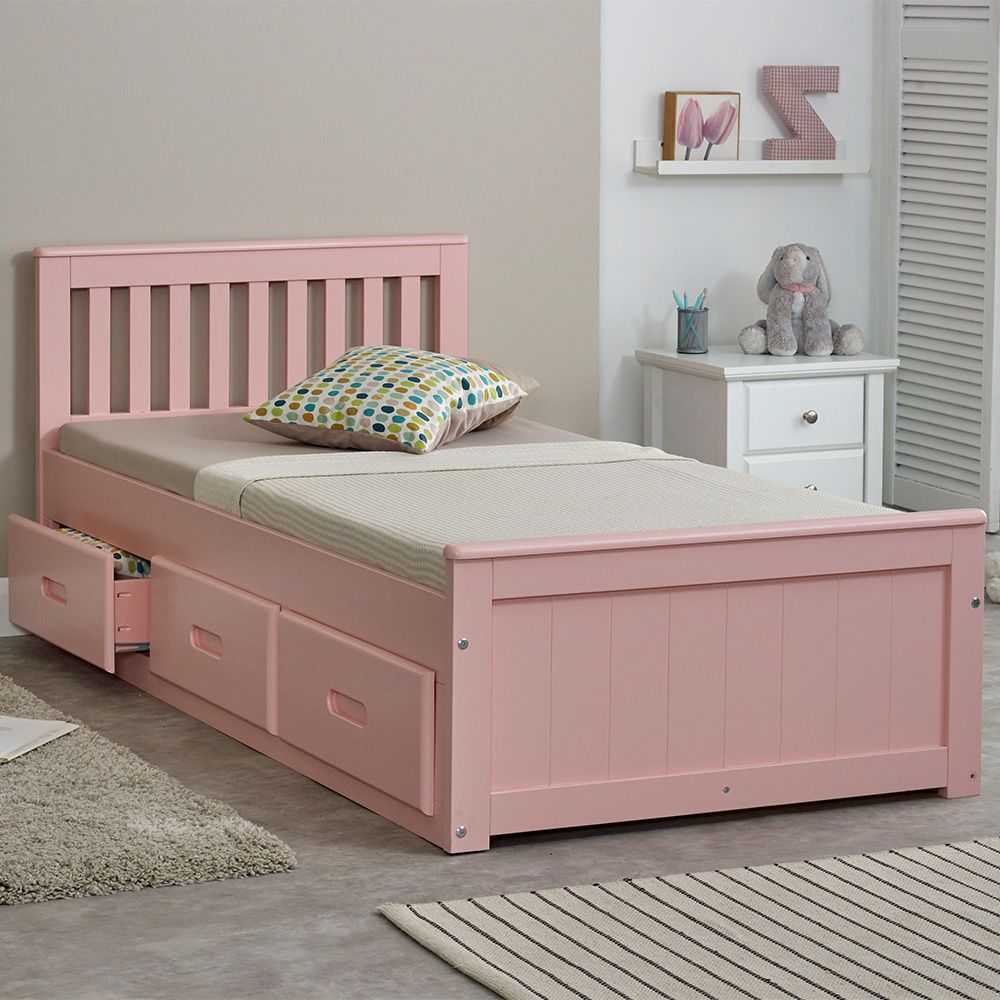Mission pink Wooden Storage Bed Frame - 3ft Single