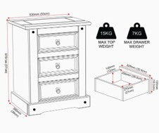 Corona 3 Drawer Bedside