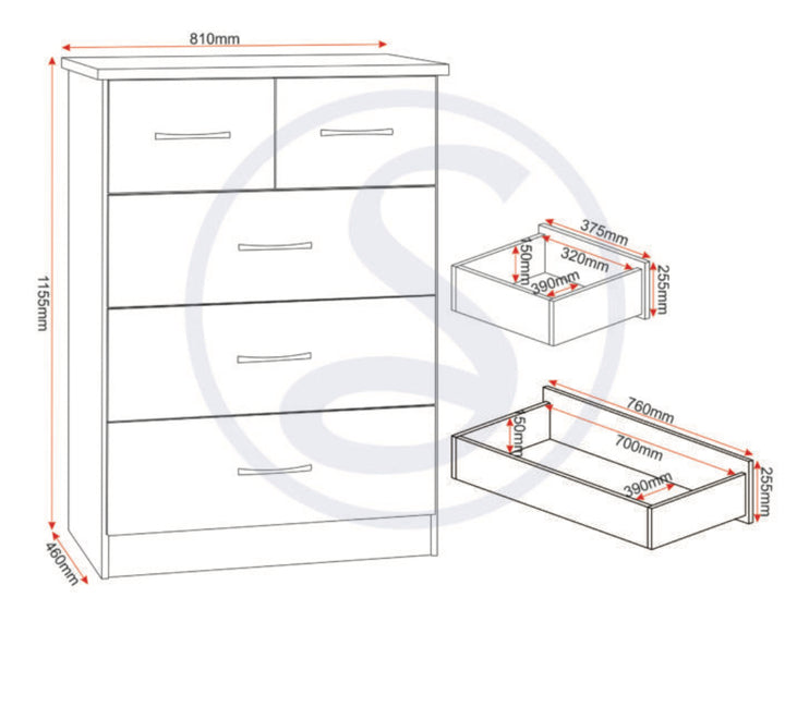 Nevada 3 Door 2 Drawer Wardrobe Bedroom Set