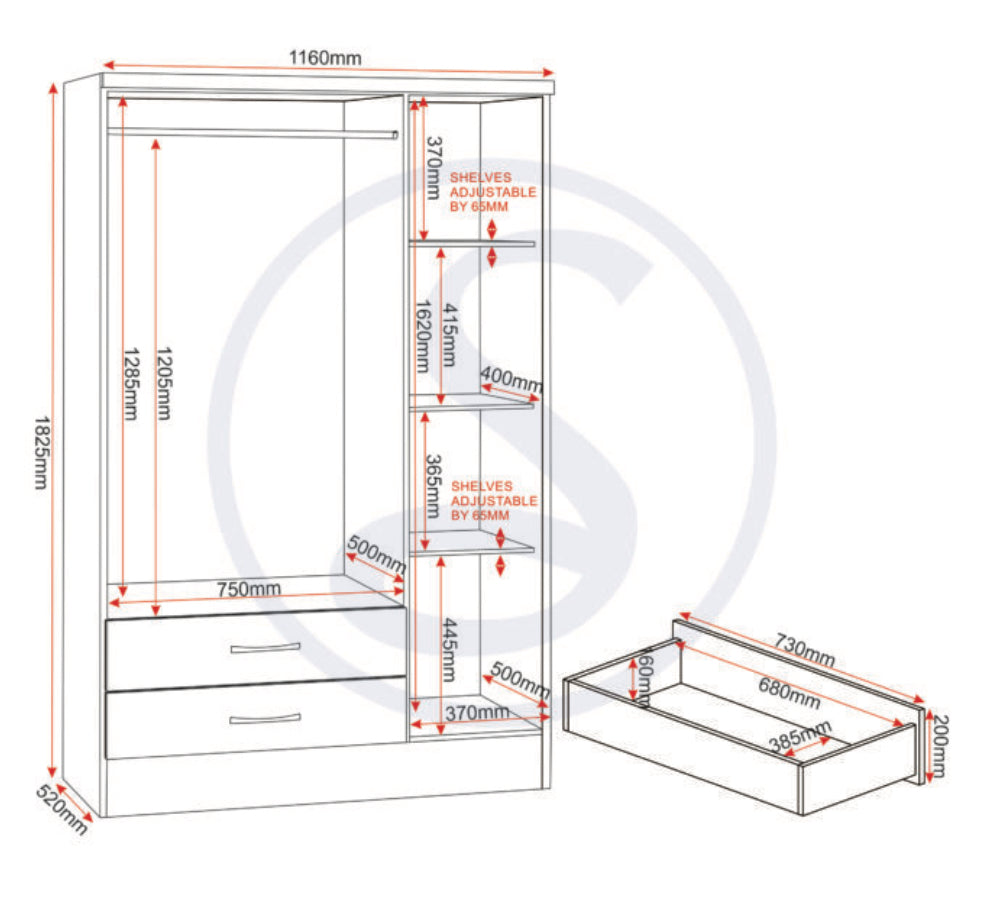 Nevada 3 Door 2 Drawer Wardrobe Bedroom Set