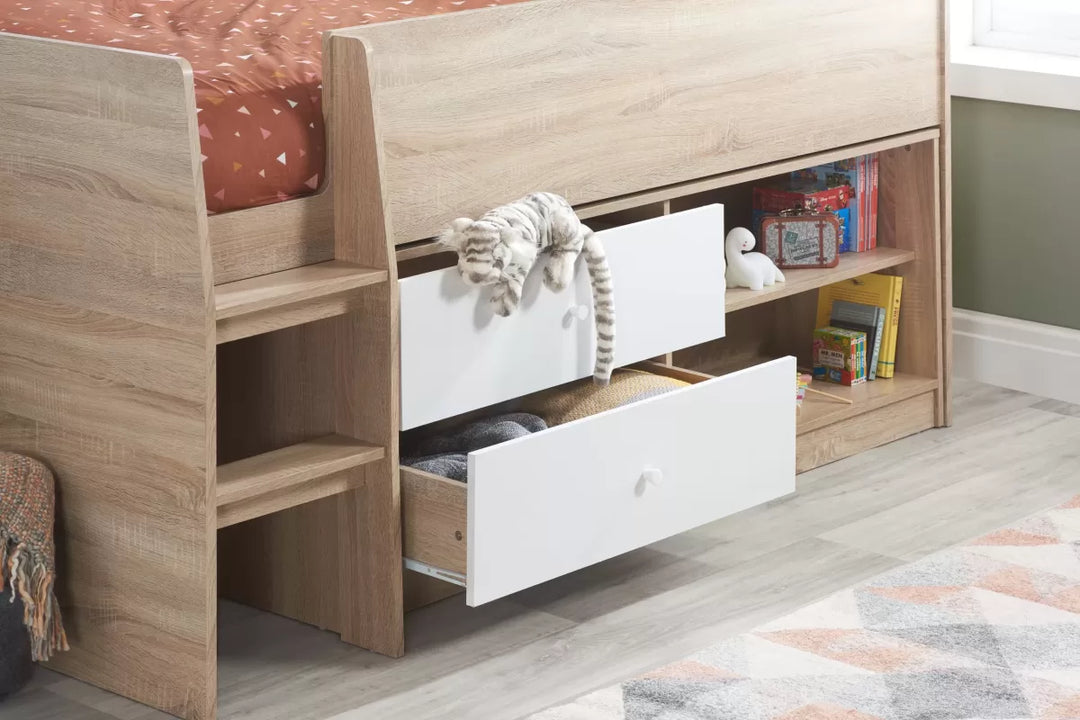Leyton Cabin Bed White & Oak Effect
