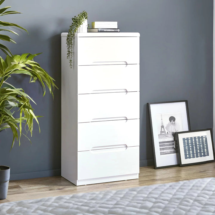 Manhattan 5 Drawer Narrow Chest - White