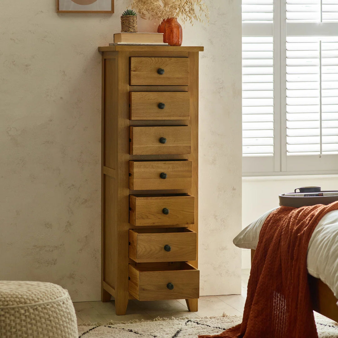 Marlborough Oak 7 Drawer Narrow Chest