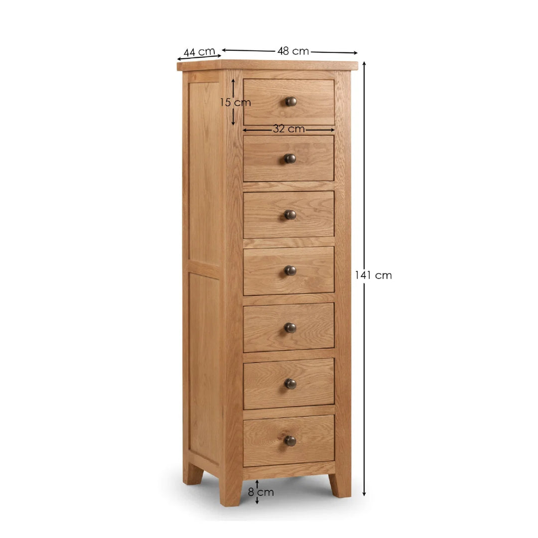 Marlborough Oak 7 Drawer Narrow Chest
