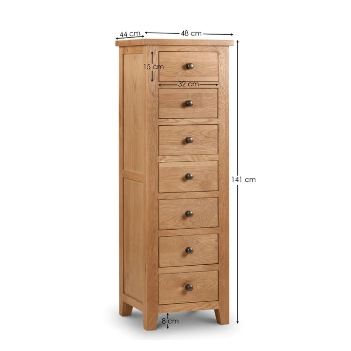Marlborough Oak 7 Drawer Narrow Chest