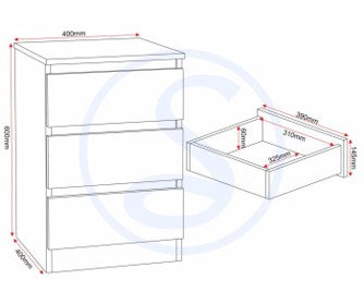Malvern 3 Drawer Bedside X2