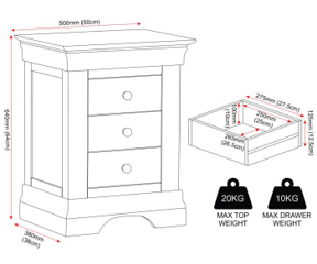 Bordeaux 3 Drawer Bedside
