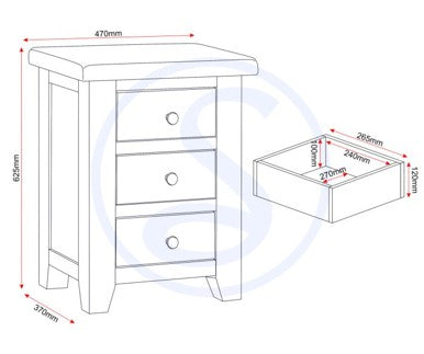 Windsor 3 Drawer Bedside