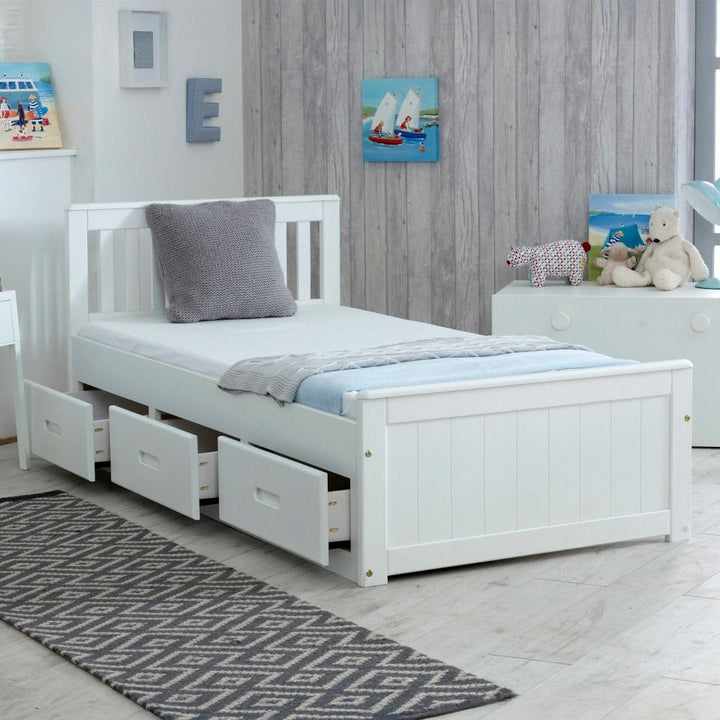 Mission White Wooden Storage Bed Frame - 3ft Single