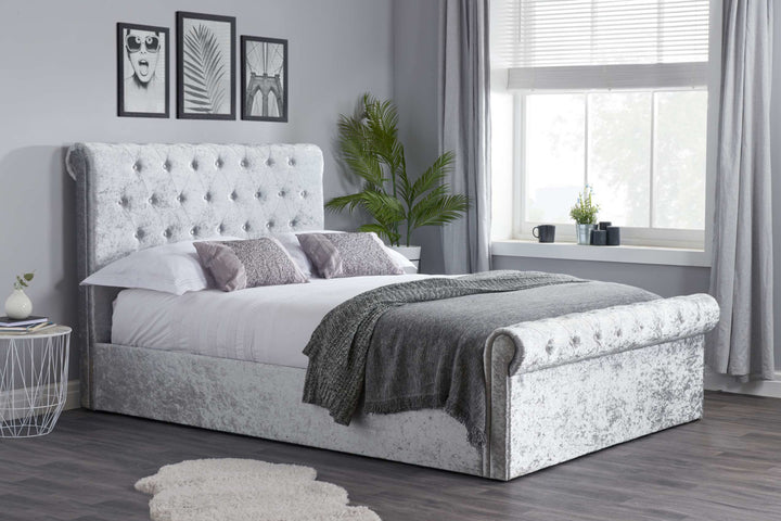 SIENNA FABRIC SIDE OTTOMAN STEEL CRUSHED VELET