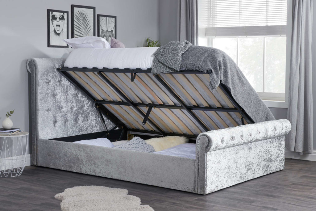 SIENNA FABRIC SIDE OTTOMAN STEEL CRUSHED VELET
