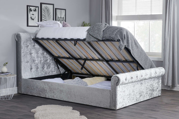 SIENNA FABRIC SIDE OTTOMAN STEEL CRUSHED VELET