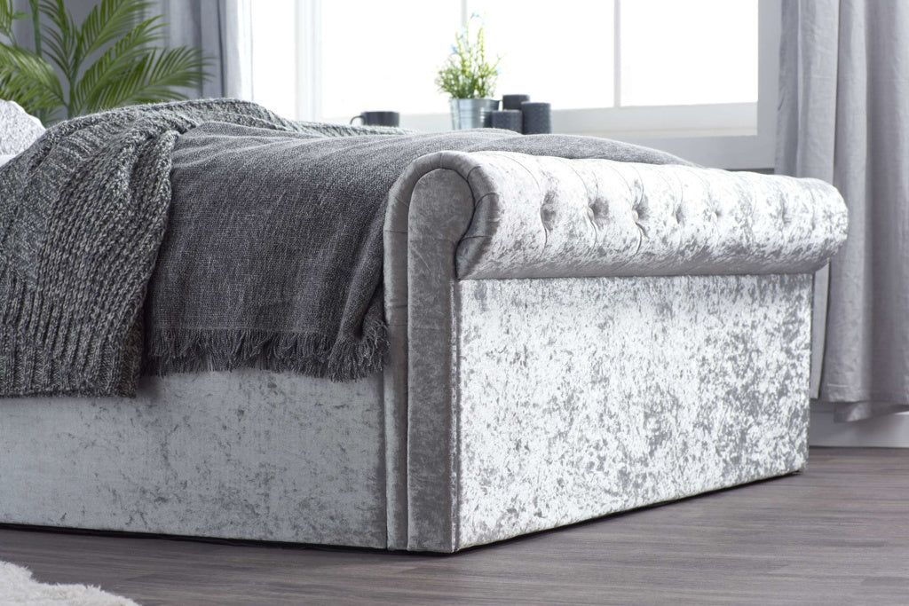 SIENNA FABRIC SIDE OTTOMAN STEEL CRUSHED VELET