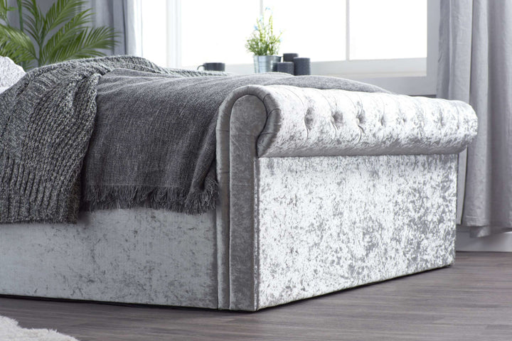 SIENNA FABRIC SIDE OTTOMAN STEEL CRUSHED VELET