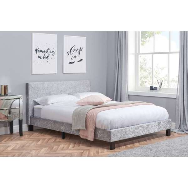 Berlin Low Bed Frame - Steel Crushed Velvet - The Bed House