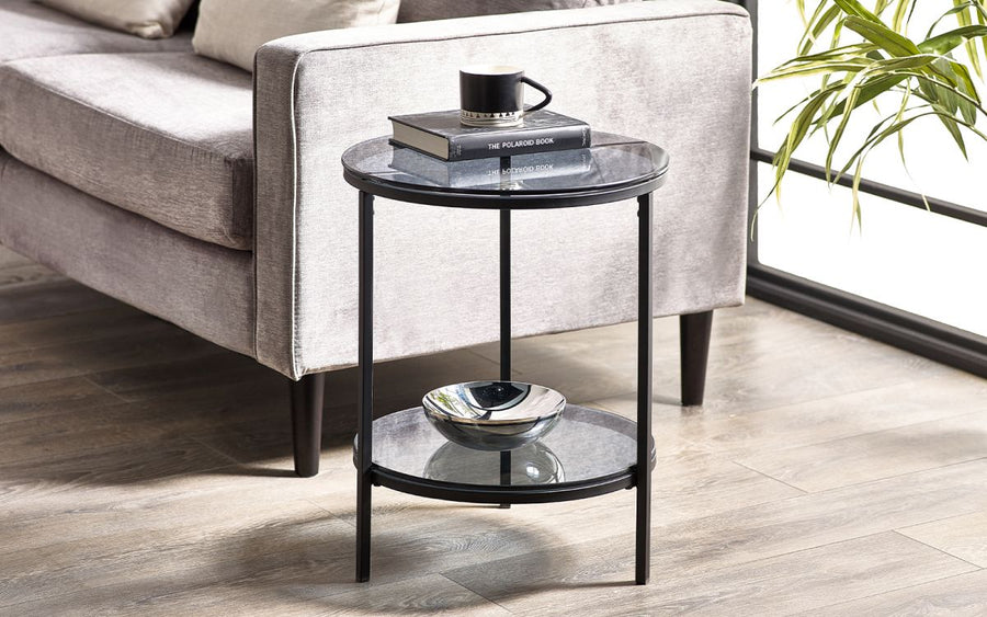 Chicago Circular Lamp Table - Smoked Glass - The Bed House