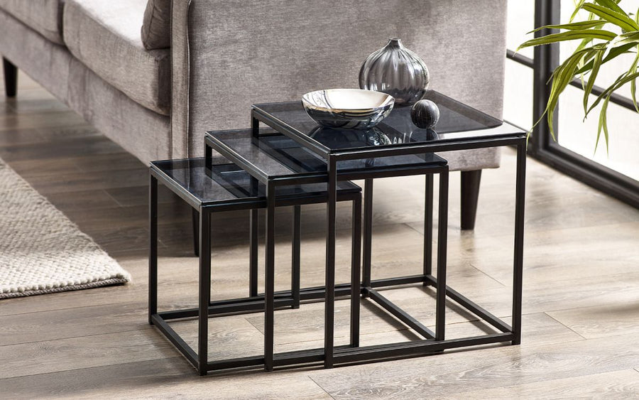 Chicago Nest of 3 Tables - Smoked Glass - The Bed House