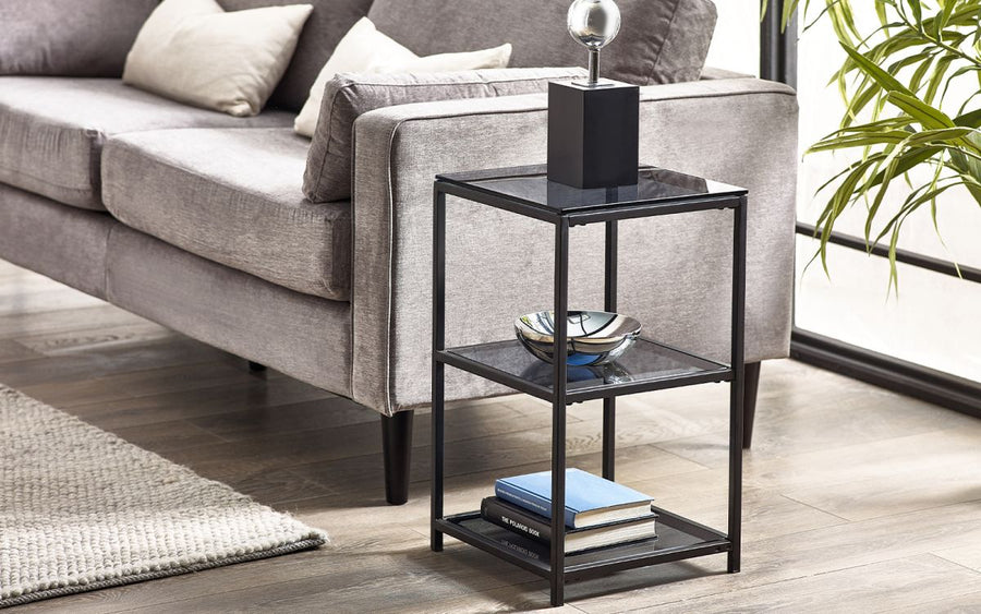 Chicago Tall Narrow Side Table - Smoked Glass - The Bed House