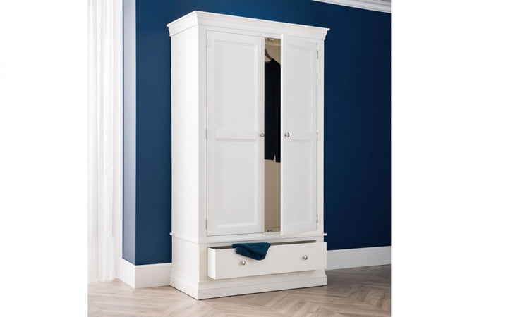 Clermont 2 Door 1 Drawer Wardrobe - White - The Bed House