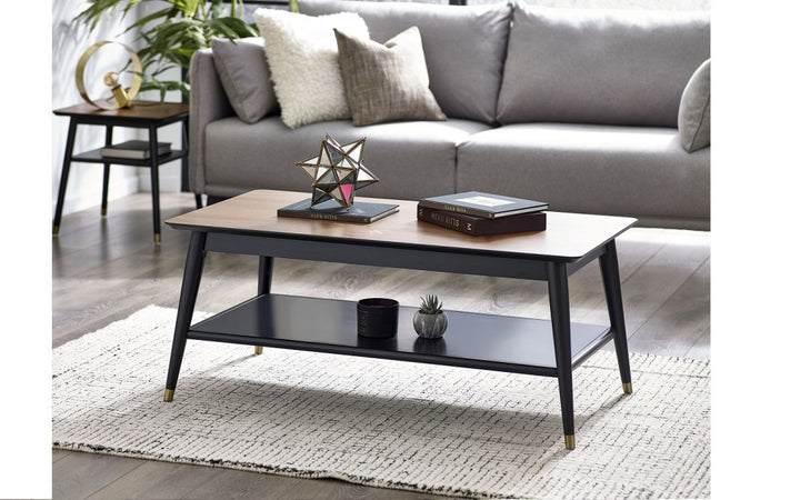 Findlay Coffee Table with Shelf - Walnut & Black - The Bed House