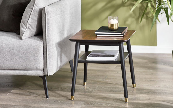 Findlay Lamp Table with Shelf - Walnut & Black - The Bed House