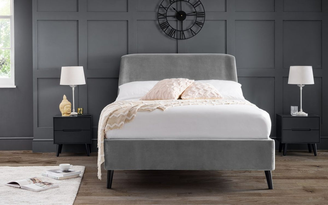 Frida Curved Velvet Bed - Grey - The Bed House