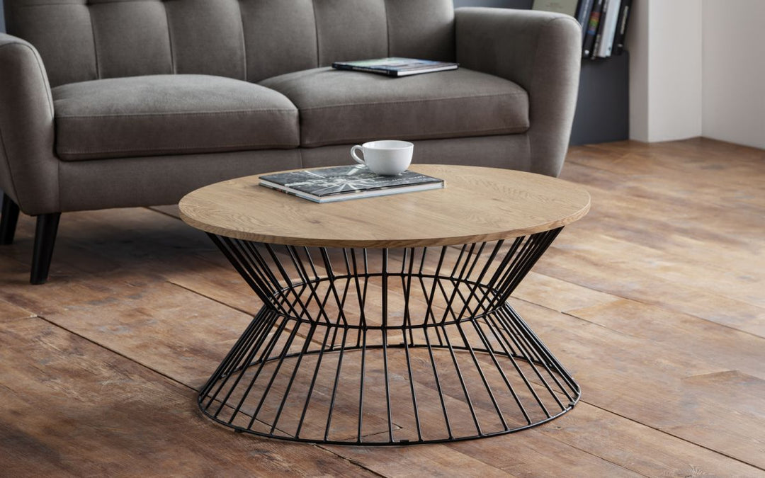 Jersey Round Wire Coffee Table - Oak - The Bed House