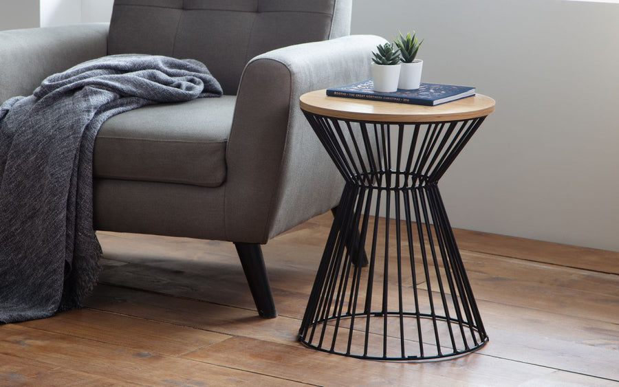 Jersey Round Wire Lamp Table - Oak - The Bed House