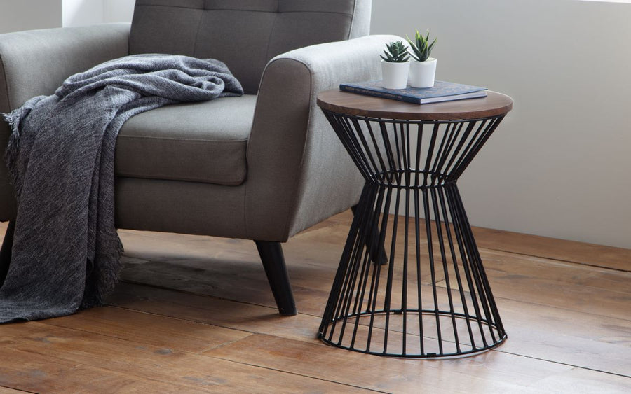 Jersey Round Wire Lamp Table - Walnut - The Bed House