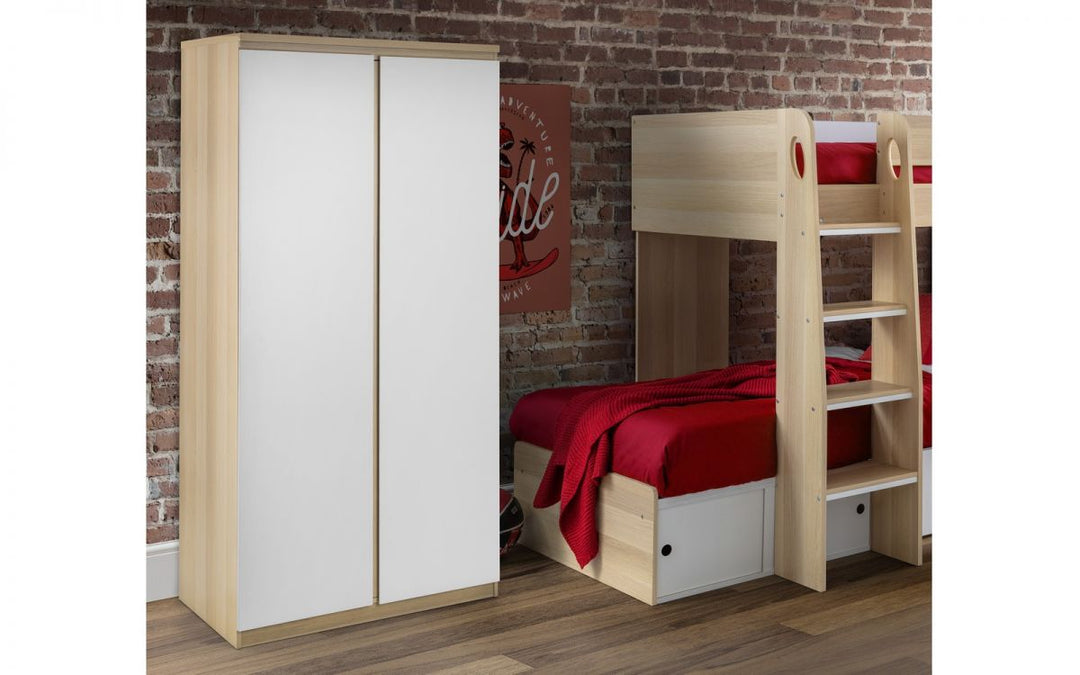 Jupiter 2 Door Wardrobe - White/Oak - The Bed House