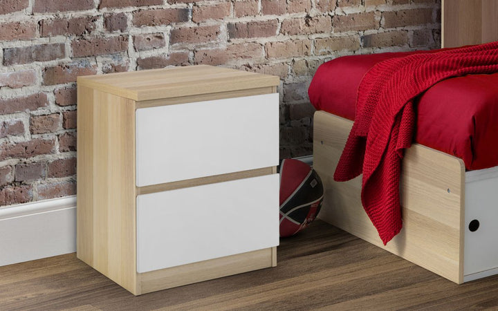 Jupiter 2 Drawer Bedside - White/Oak - The Bed House