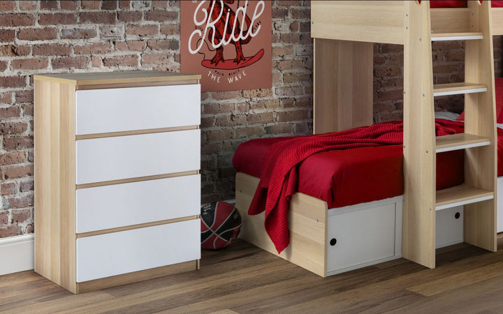 Jupiter 4 Drawer Chest - White/Oak - The Bed House