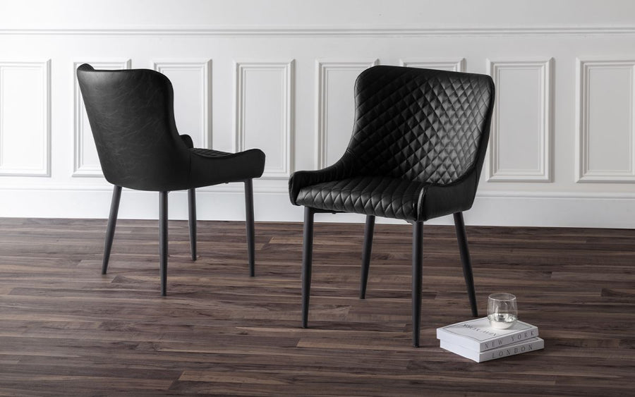 Luxe Faux Leather Dining Chair - Black - The Bed House