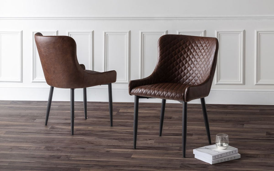 Luxe Faux Leather Dining Chair - Brown - The Bed House