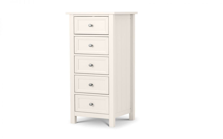 Maine 5 Drawer Tall Chest - Surf White - The Bed House