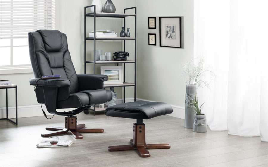 Malmo Massage Recliner & Stool - Black - The Bed House