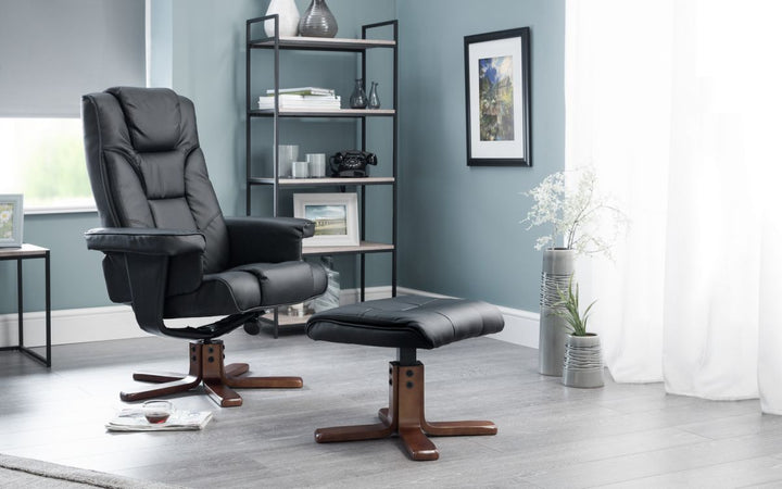 Malmo Recliner & Footstool - Black - The Bed House