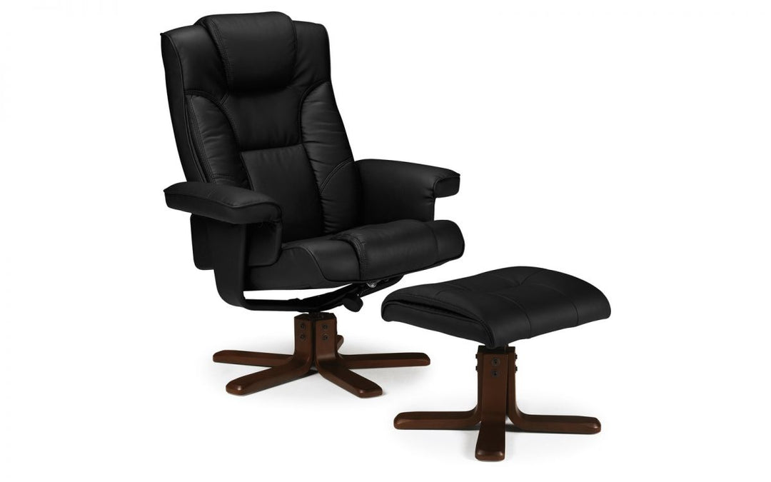 Malmo Recliner & Footstool - Black - The Bed House