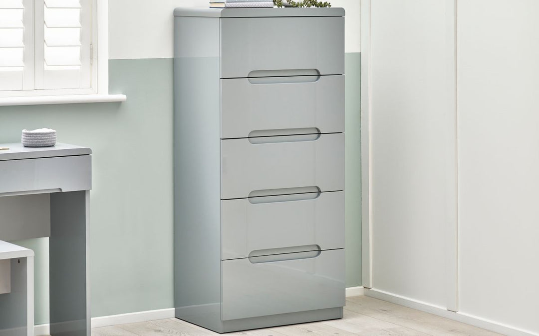 Manhattan 5 Drawer Narrow Chest - Grey - The Bed House