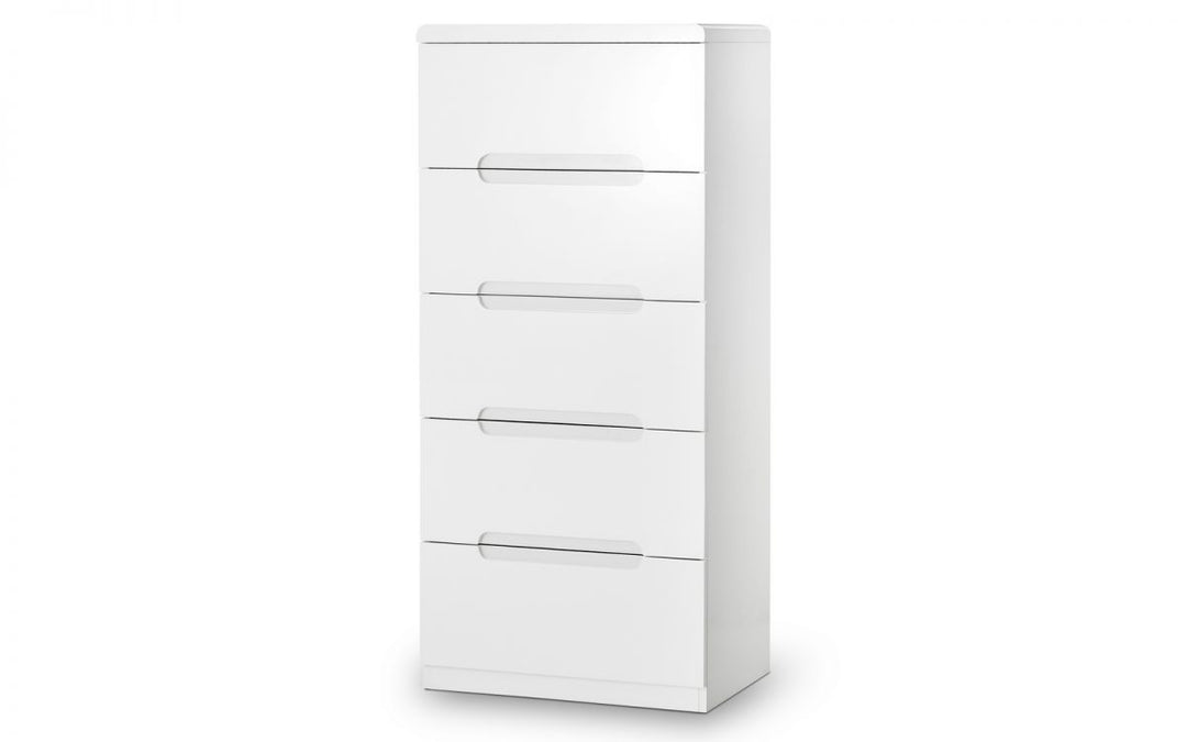 Manhattan 5 Drawer Narrow Chest - White - The Bed House