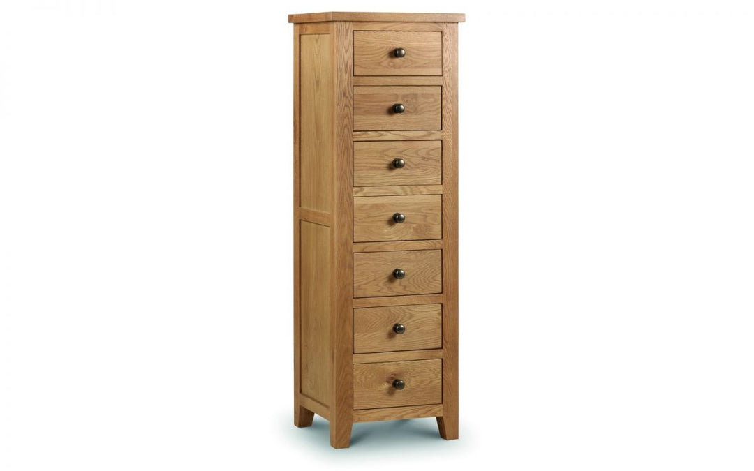 Marlborough Oak 7 Drawer Narrow Chest - The Bed House