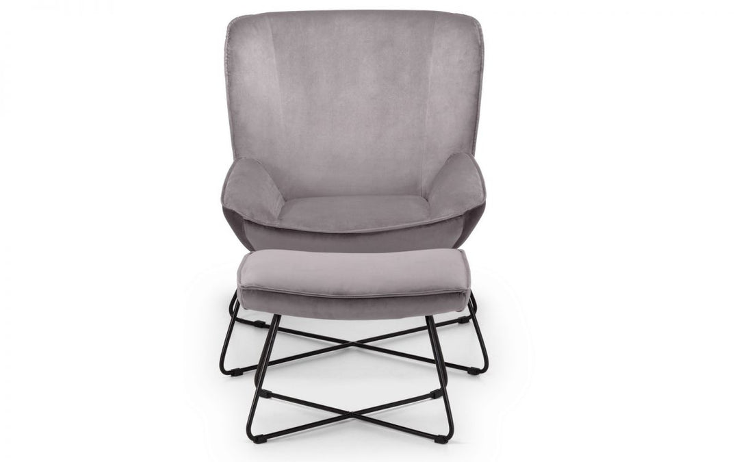 Mila Velvet Accent Chair & Stool - Grey - The Bed House