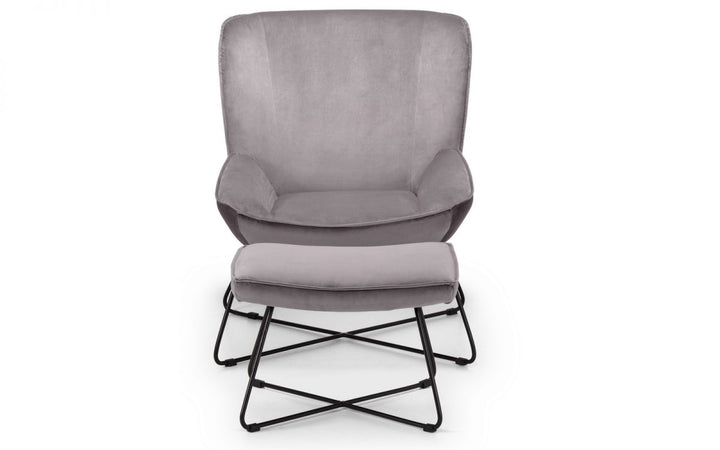 Mila Velvet Accent Chair & Stool - Grey - The Bed House