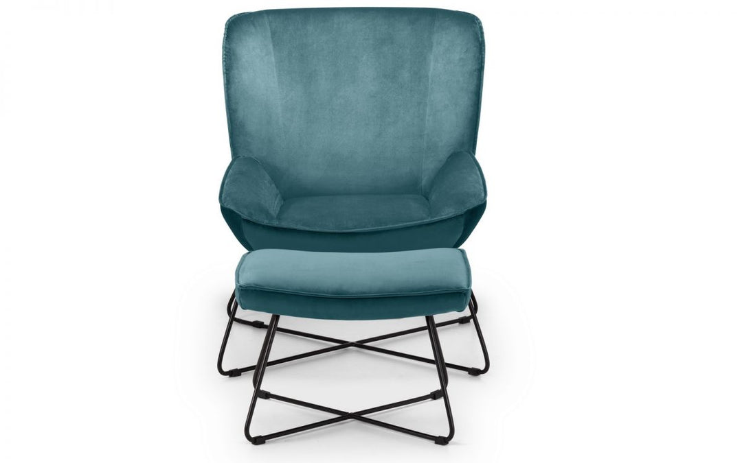 Mila Velvet Accent Chair & Stool - Teal