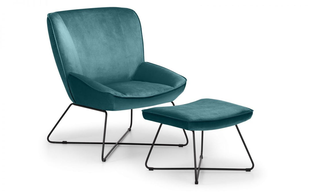 Mila Velvet Accent Chair & Stool - Teal