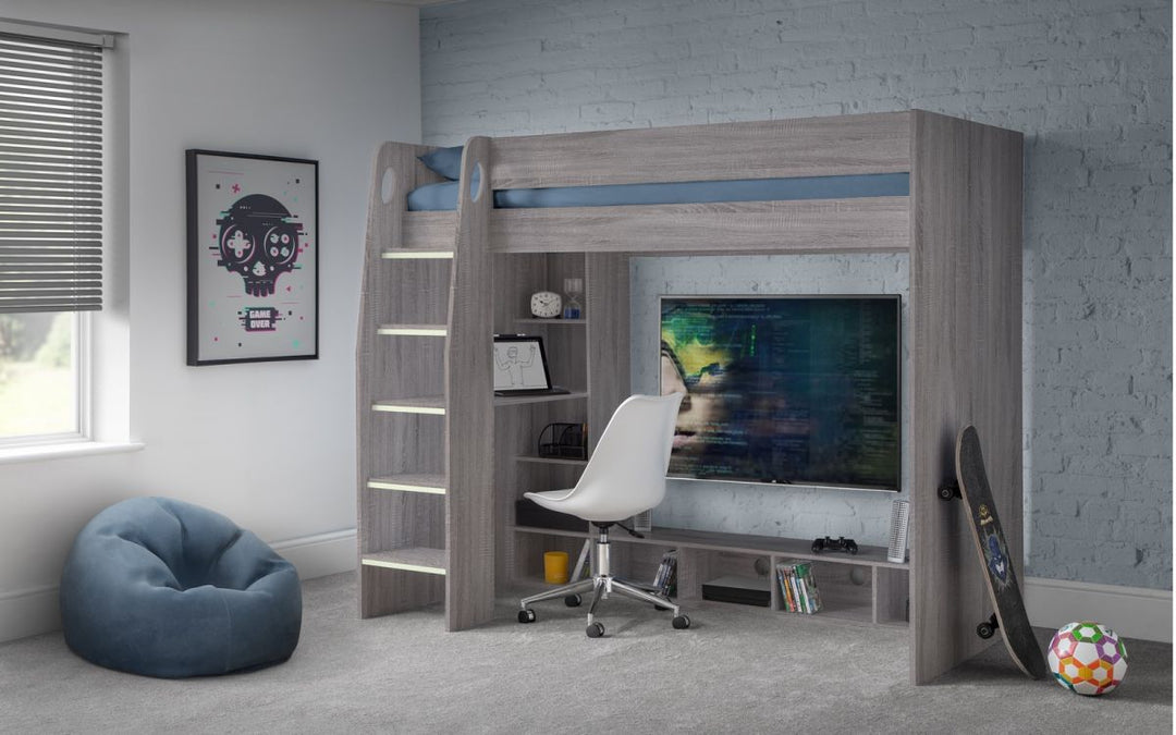 Nebula Gaming Bed With Desk - Grey Oak - The Bed House