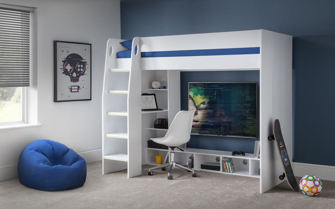 Nebula Gaming Bed With Desk - White