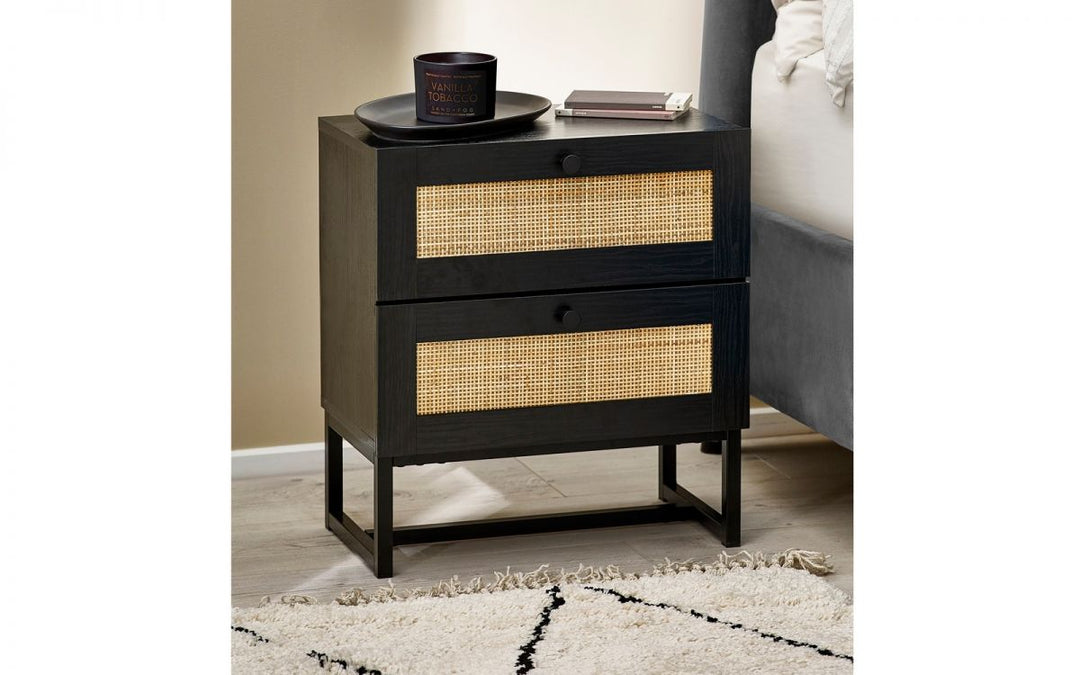 Padstow 2 Drawer Bedside - Black